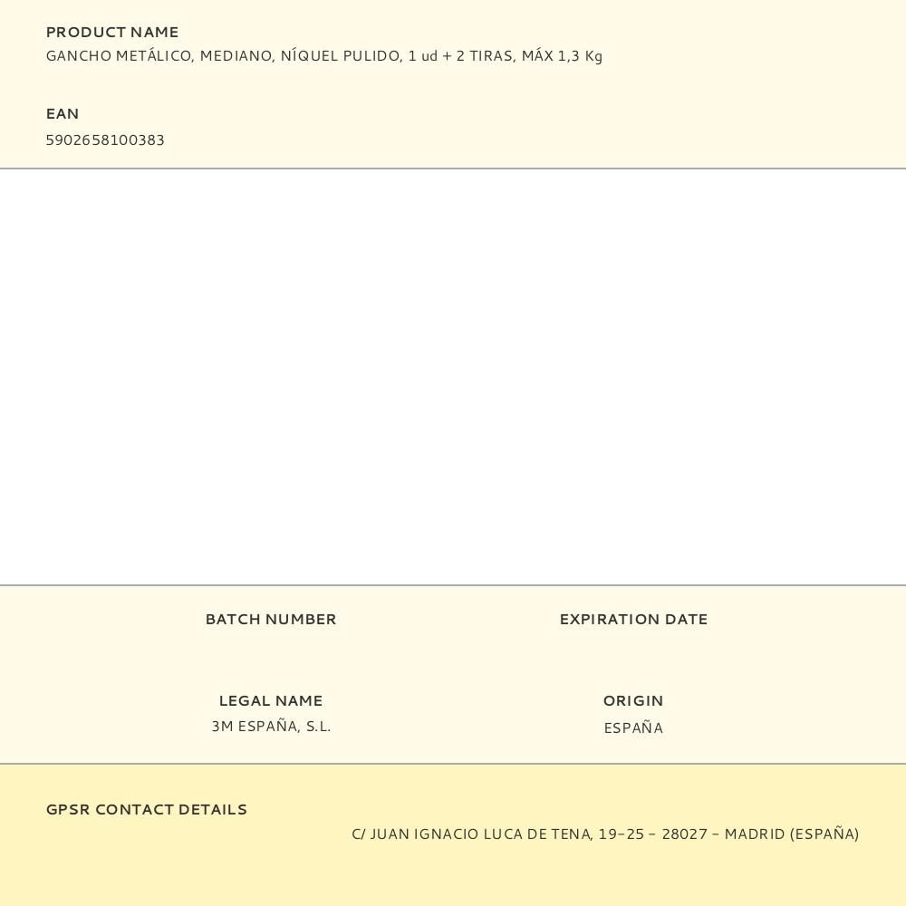 COMMAND GANCHO METÁLICO, MEDIANO, NÍQUEL PULIDO, 1 ud + 2 TIRAS, MÁX 1,3 Kg gallery 2