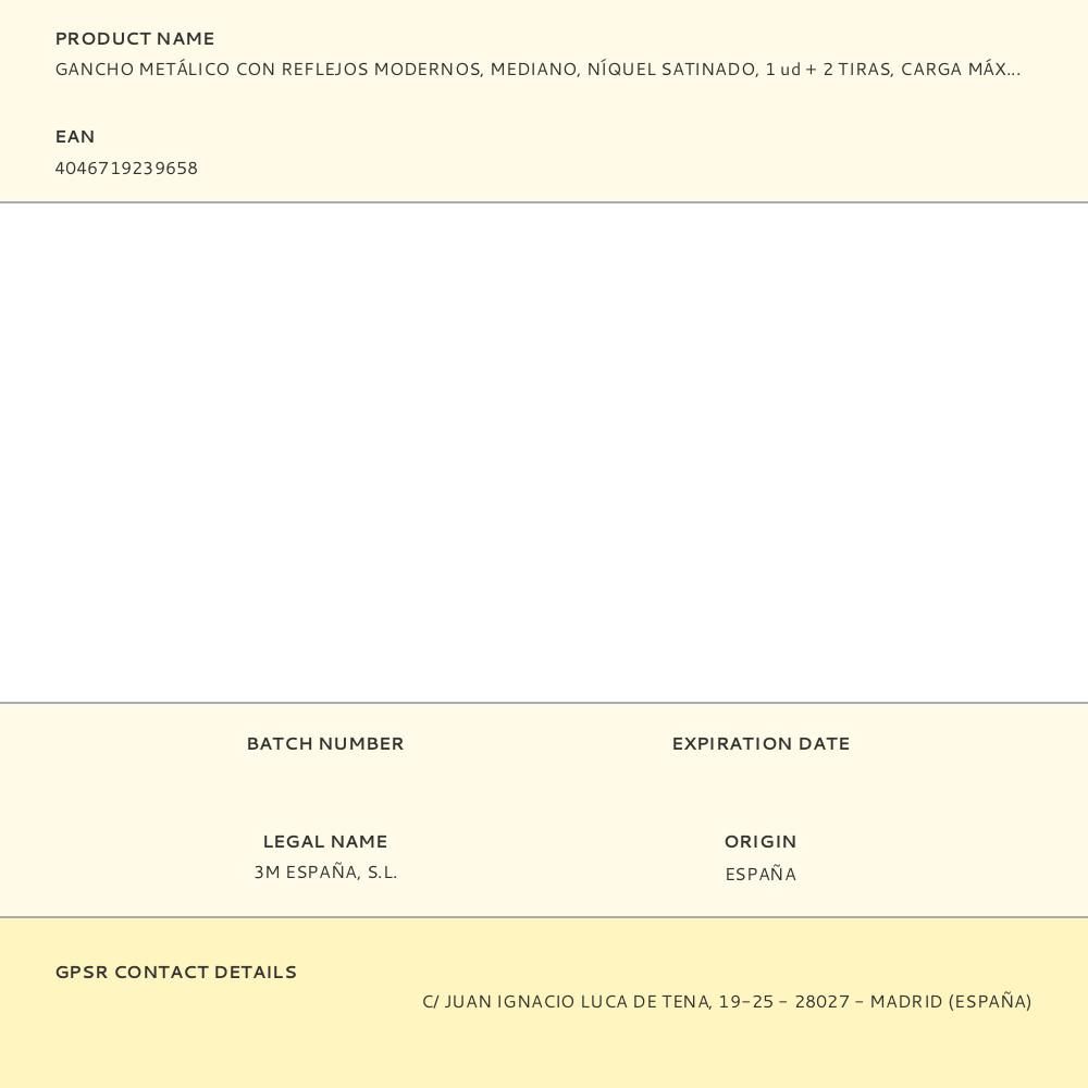 COMMAND GANCHO METÁLICO CON REFLEJOS MODERNOS, MEDIANO, NÍQUEL SATINADO, 1 ud + 2 TIRAS, CARGA MÁX 1,3 kg gallery 2