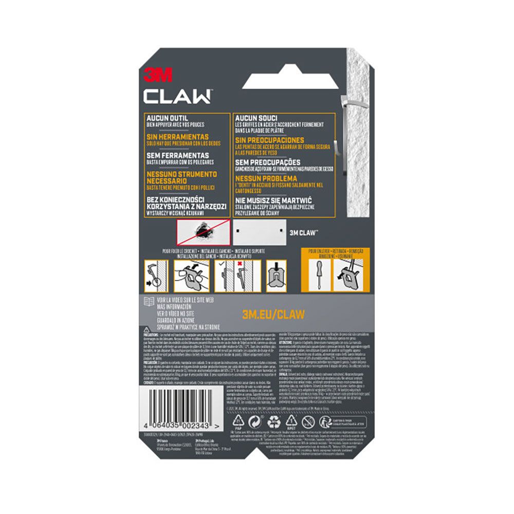 GANCHO PARA PAREDES DE YESO, 20 kg, 28 x 41 x 4 mm, 2 uds gallery 0