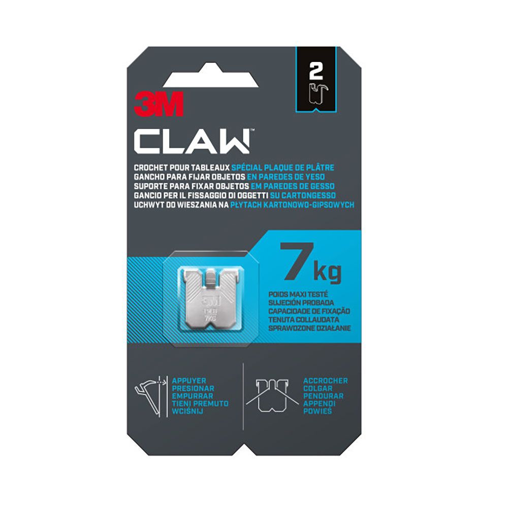 GANCHO PARA PAREDES DE YESO, 7 kg, 23 x 23 x 4 mm, 2 uds