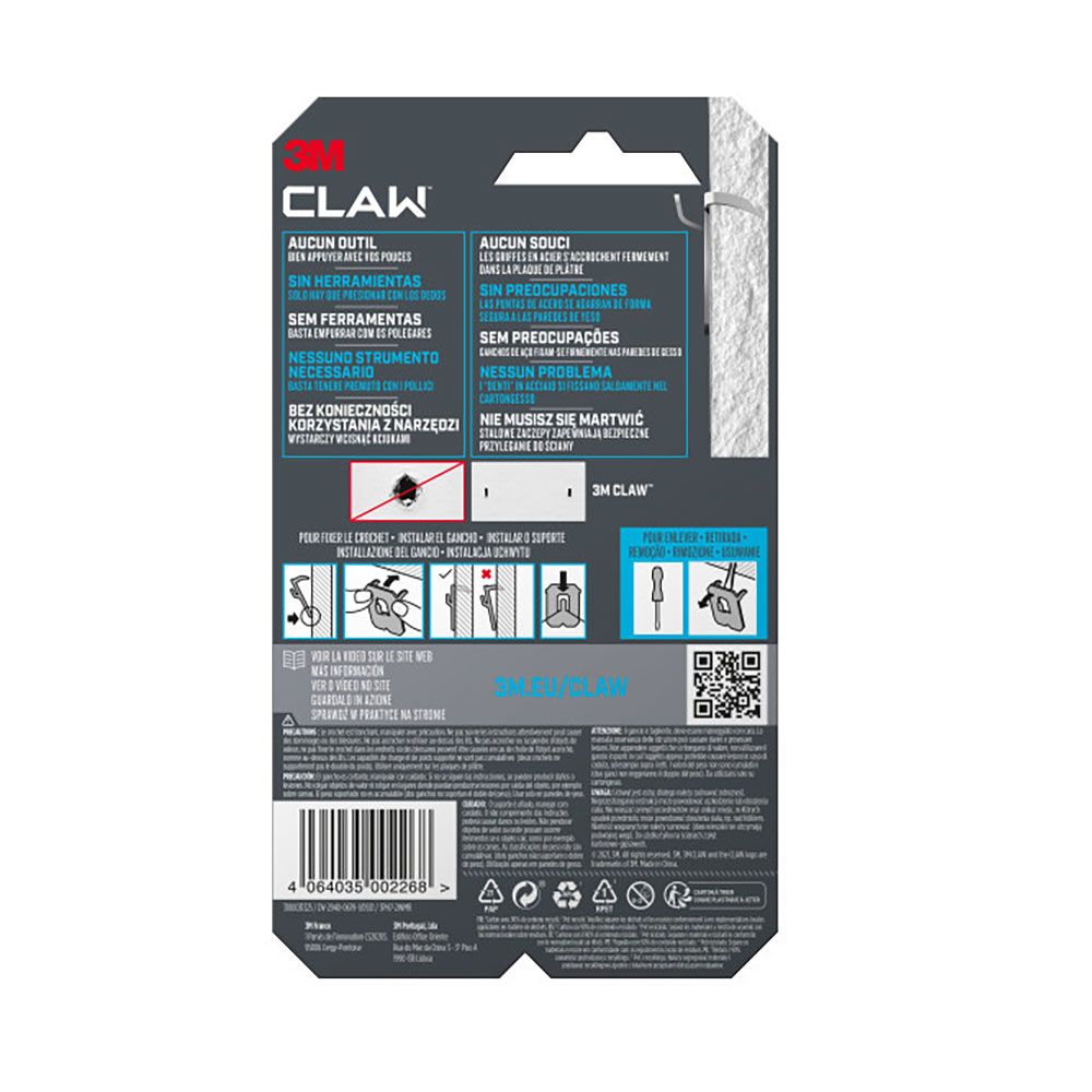 GANCHO PARA PAREDES DE YESO, 7 kg, 23 x 23 x 4 mm, 2 uds gallery 1