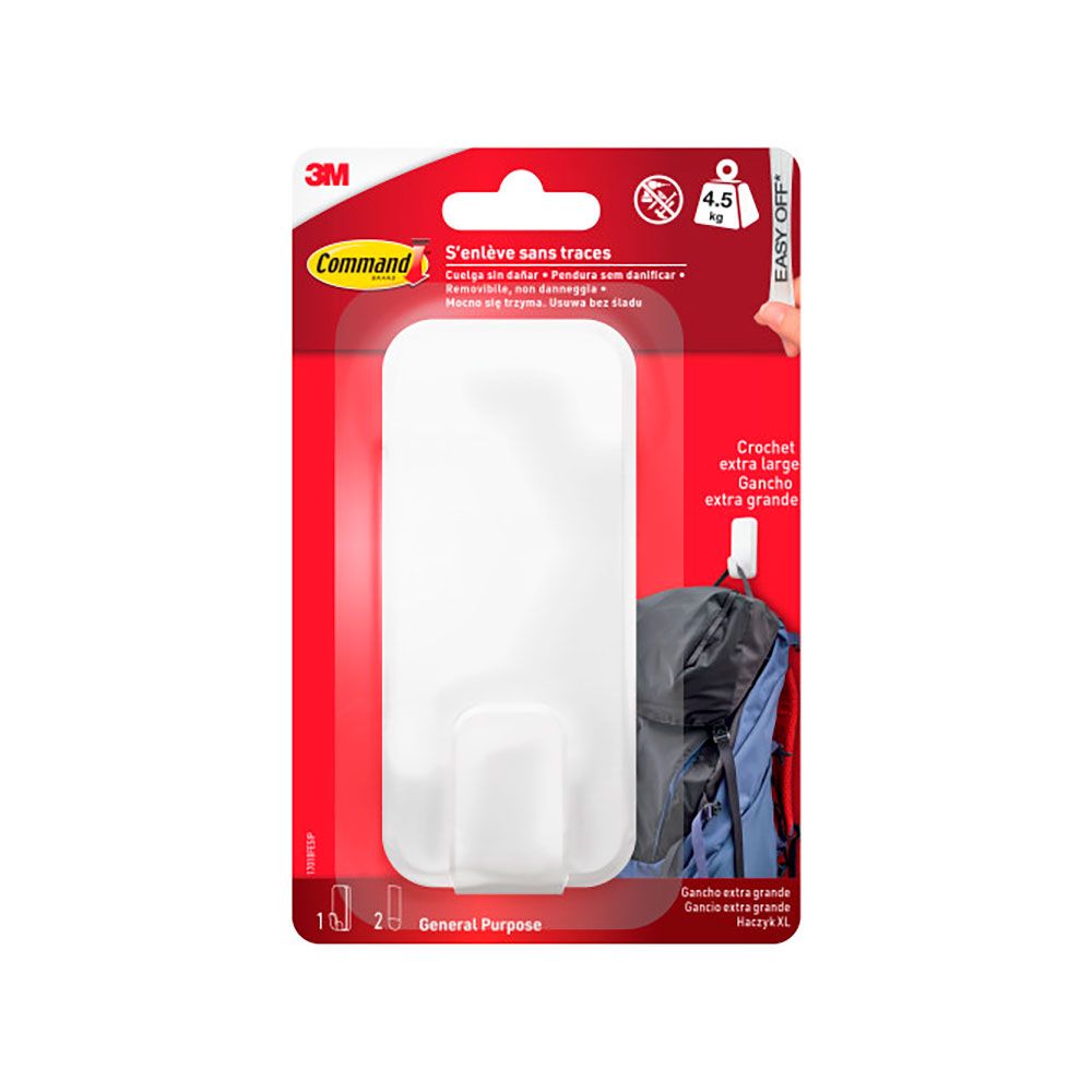 COMMAND GANCHO PARA UTENSILIOS, EXTRAGRANDE, BLANCO, 1 ud + 2 TIRAS, MÁX 4,5 kg gallery 0