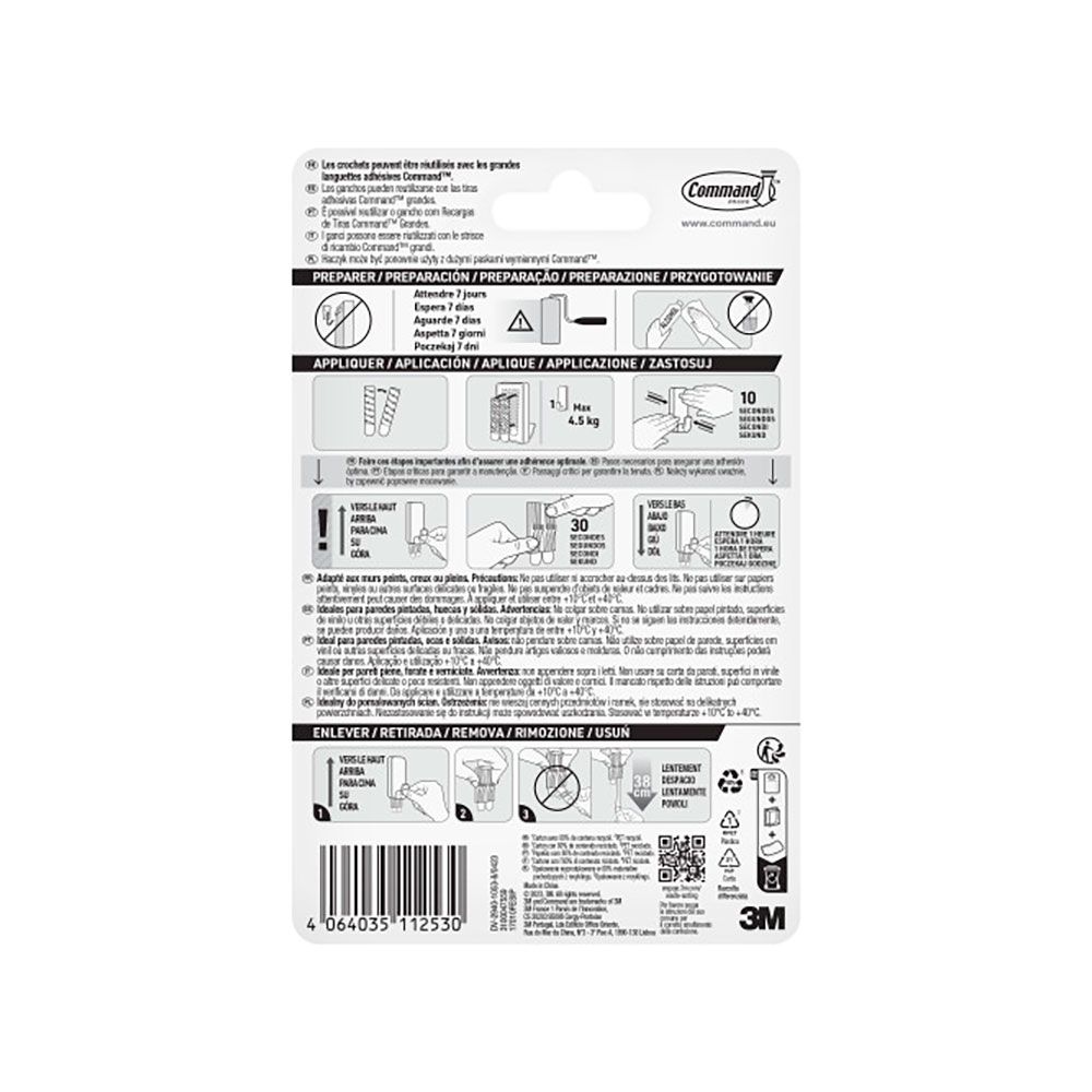 COMMAND GANCHO PARA UTENSILIOS, EXTRAGRANDE, BLANCO, 1 ud + 2 TIRAS, MÁX 4,5 kg gallery 1