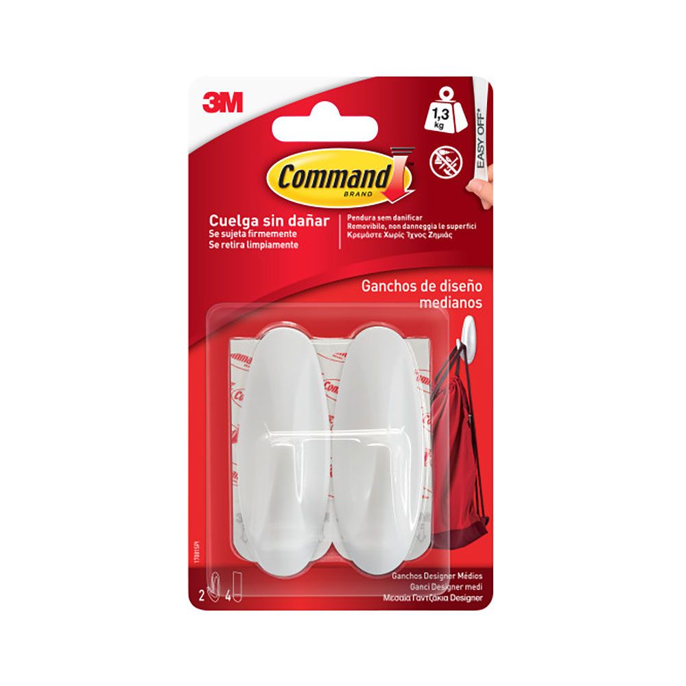 COMMAND GANCHO DE DISEÑO, MEDIANO, BLANCO, 29 x 79 x 29 mm, 2 uds + 4 TIRAS, MAX 1,3 Kg gallery 0
