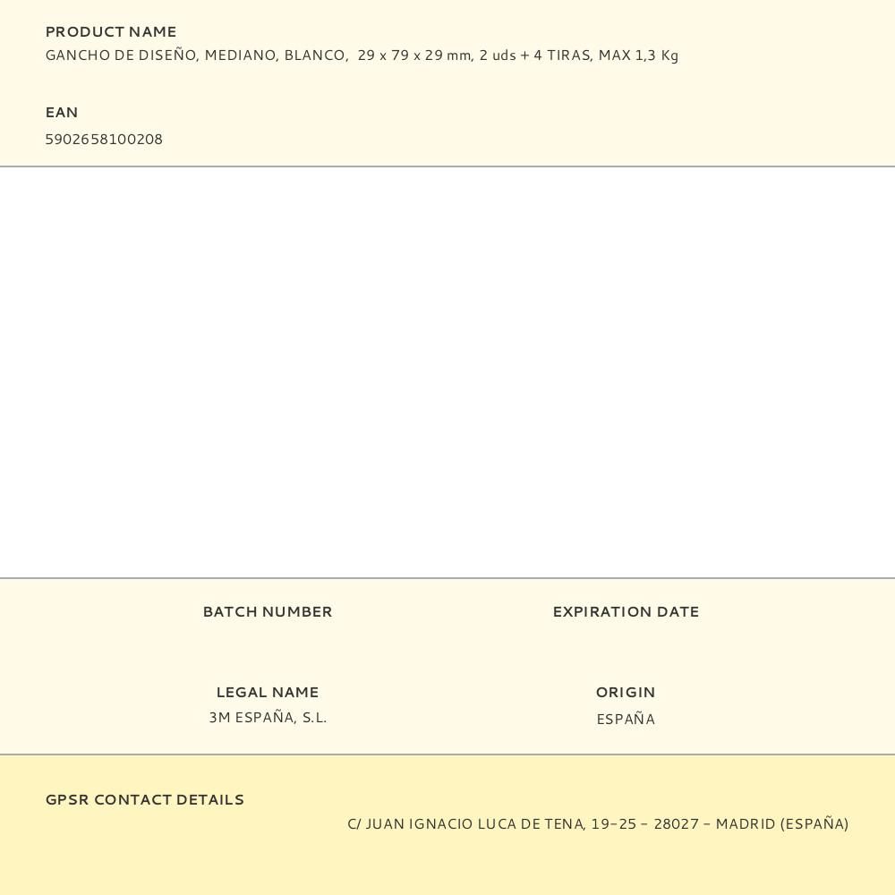 COMMAND GANCHO DE DISEÑO, MEDIANO, BLANCO, 29 x 79 x 29 mm, 2 uds + 4 TIRAS, MAX 1,3 Kg gallery 3