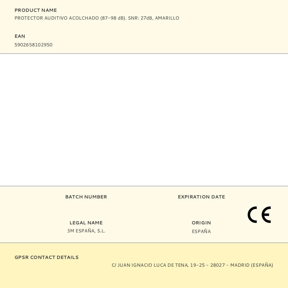 PROTECTOR AUDITIVO ACOLCHADO (87-98 dB). SNR: 27dB, AMARILLO gallery 1