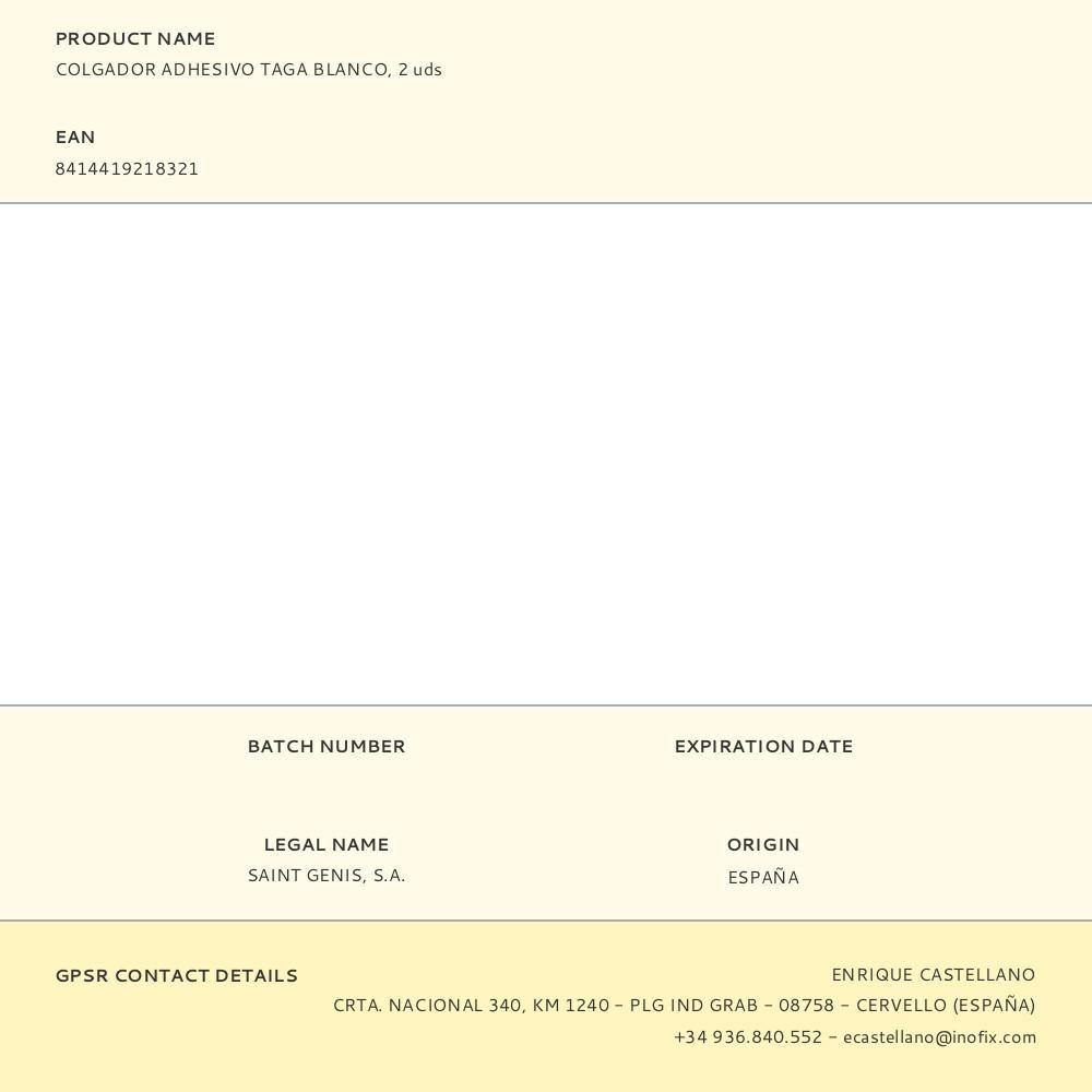 COLGADOR ADHESIVO TAGA BLANCO, 2 uds gallery 2