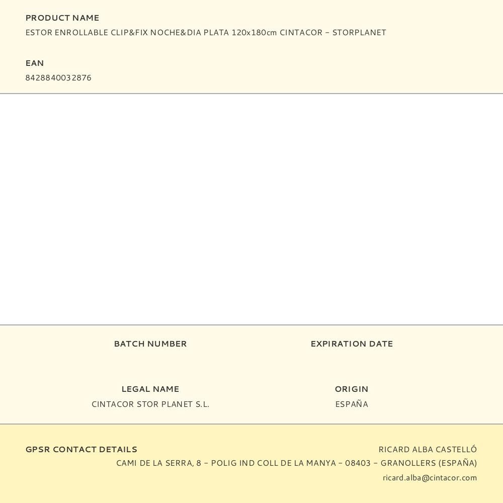 ESTOR ENROLLABLE CLIP & FIX, NOCHE & DIA, PLATA 120 x 180 cm gallery 6