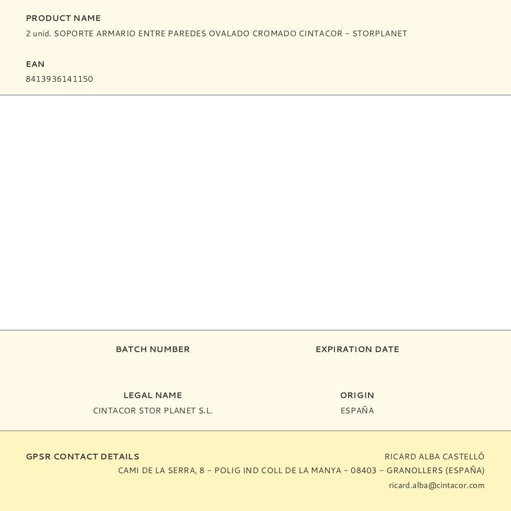 2 unid. SOPORTE ARMARIO ENTRE PAREDES OVALADO CROMADO CINTACOR - STORPLANET gallery 4