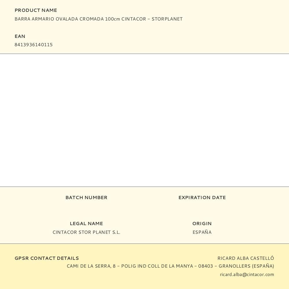 BARRA ARMARIO OVALADA CROMADA 100cm CINTACOR - STORPLANET gallery 2