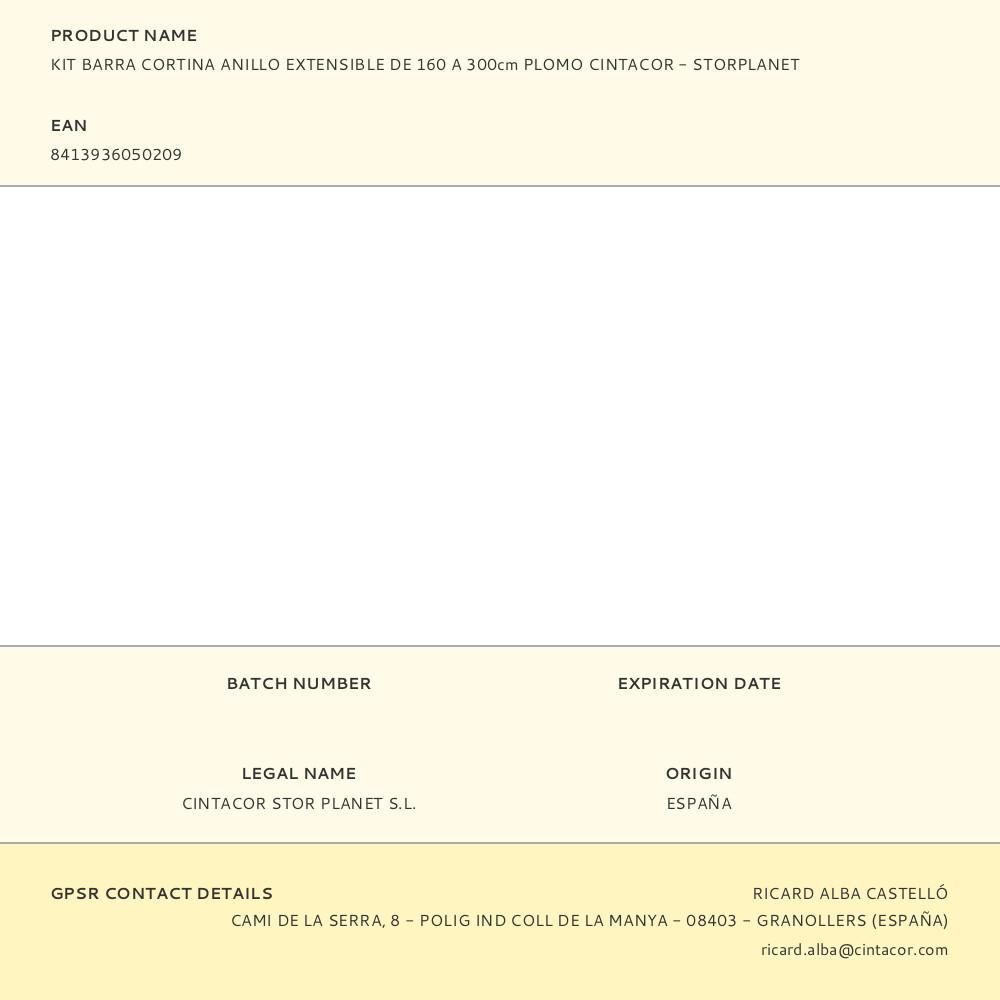 KIT BARRA CORTINA ANILLO PLOMO EXTENSIBLE DE 160 - 300 cm gallery 3