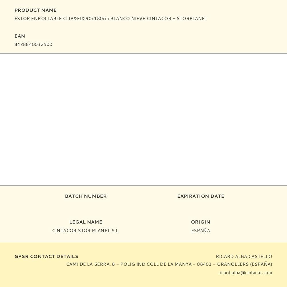 ESTOR ENROLLABLE CLIP & FIX BLANCO NIEVE 90 x 180 cm gallery 3