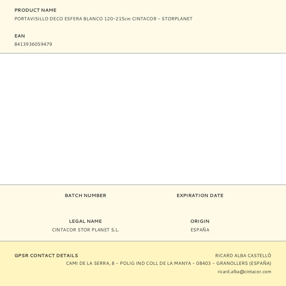 PORTAVISILLO EXTENSIBLE DECO ESFERA BLANCO, 120 - 215 cm gallery 2