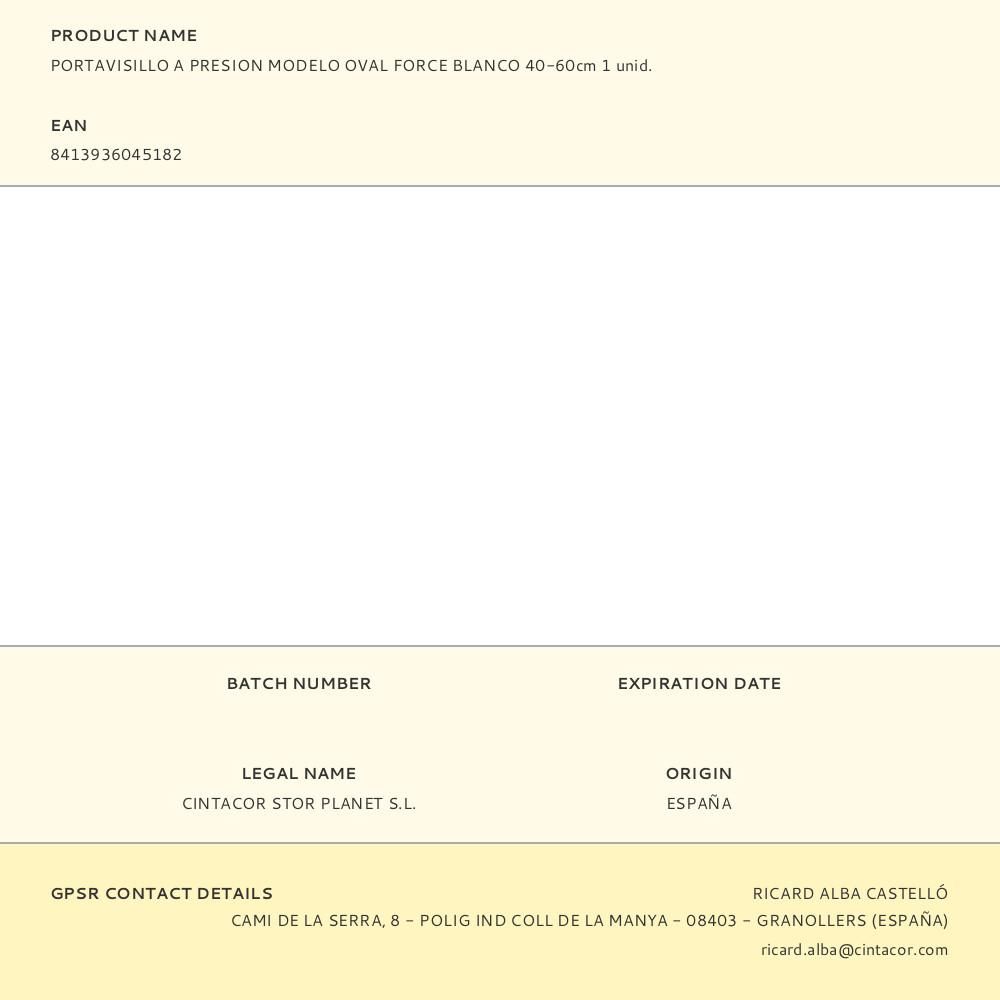 PORTAVISILLO EXTENSIBLE A PRESIÓN MODELO OVAL FORCE BLANCO, 40 - 60 cm gallery 1