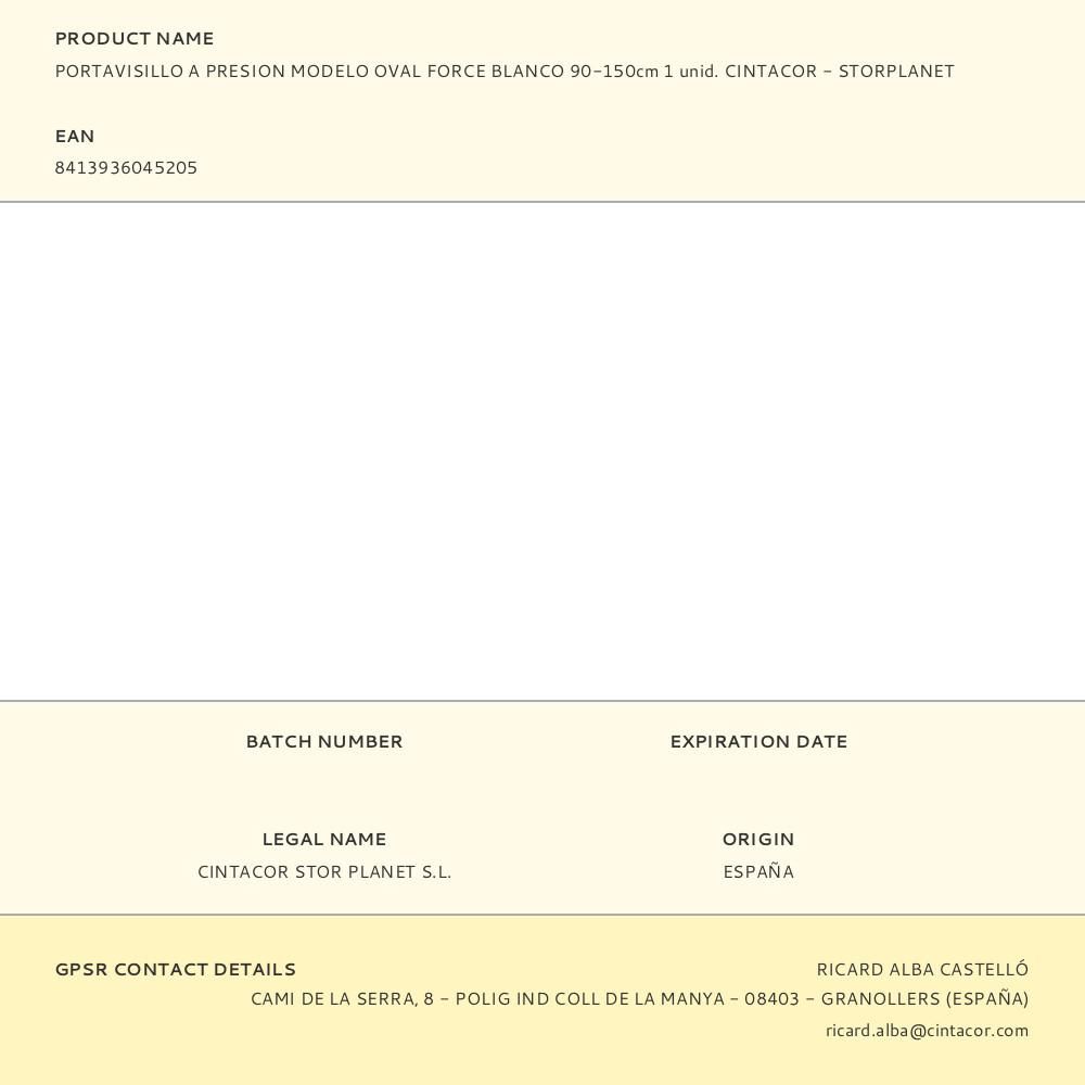 PORTAVISILLO EXTENSIBLE A PRESIÓN MODELO OVAL FORCE BLANCO, 90 - 105 cm gallery 1