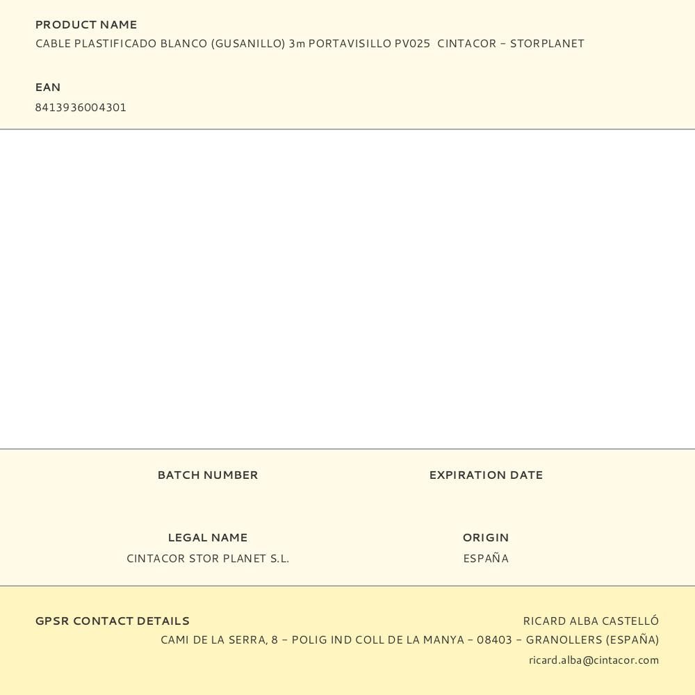 CABLE PLASTIFICADO PORTAVISILLO BLANCO 0,4 cm x 3 m gallery 1