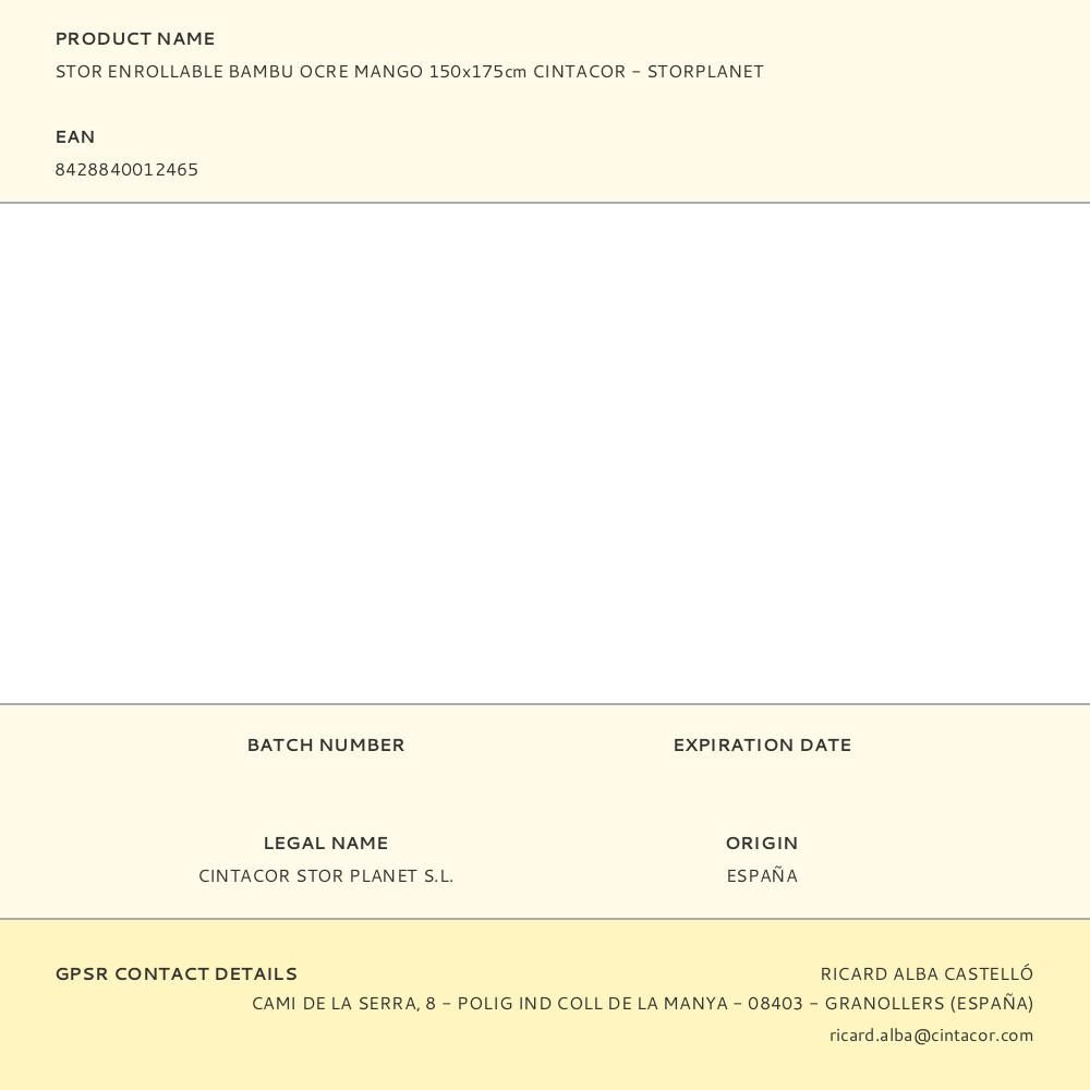 ESTOR ENROLLABLE BAMBÚ OCRE MANGO 150 x 175 cm gallery 2