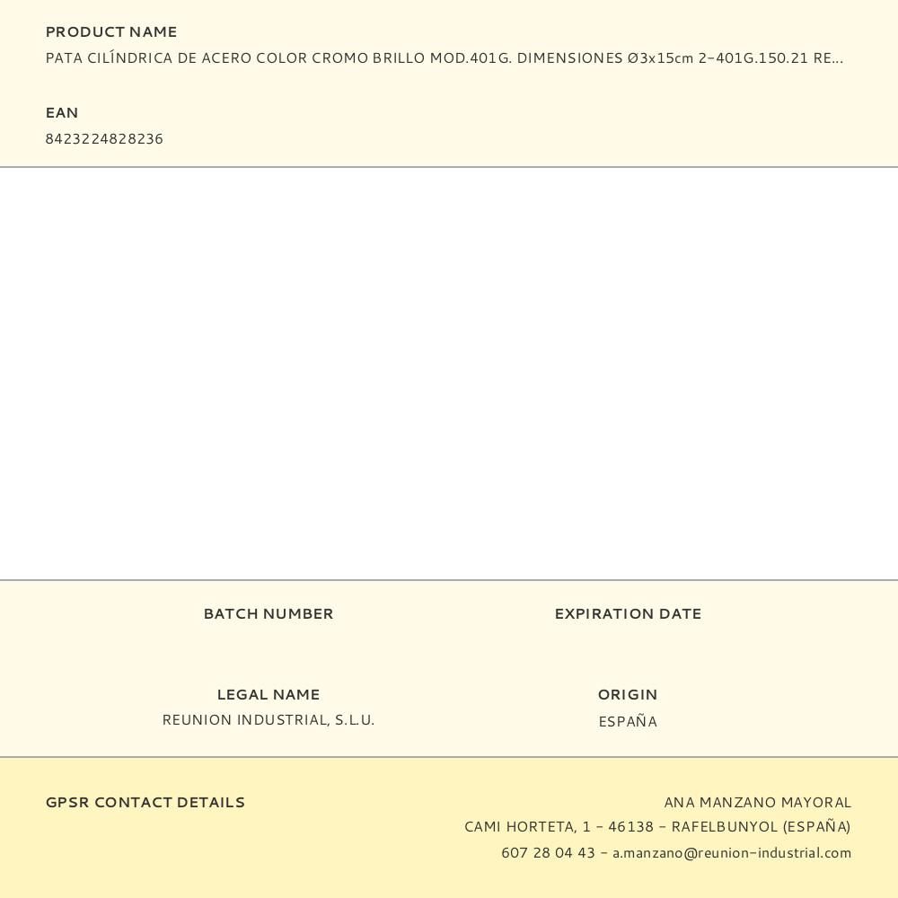 PATA CILÍNDRICA DE ACERO COLOR CROMO BRILLO MOD.401G. DIMENSIONES Ø3x15cm 2-401G.150.21 REI gallery 0