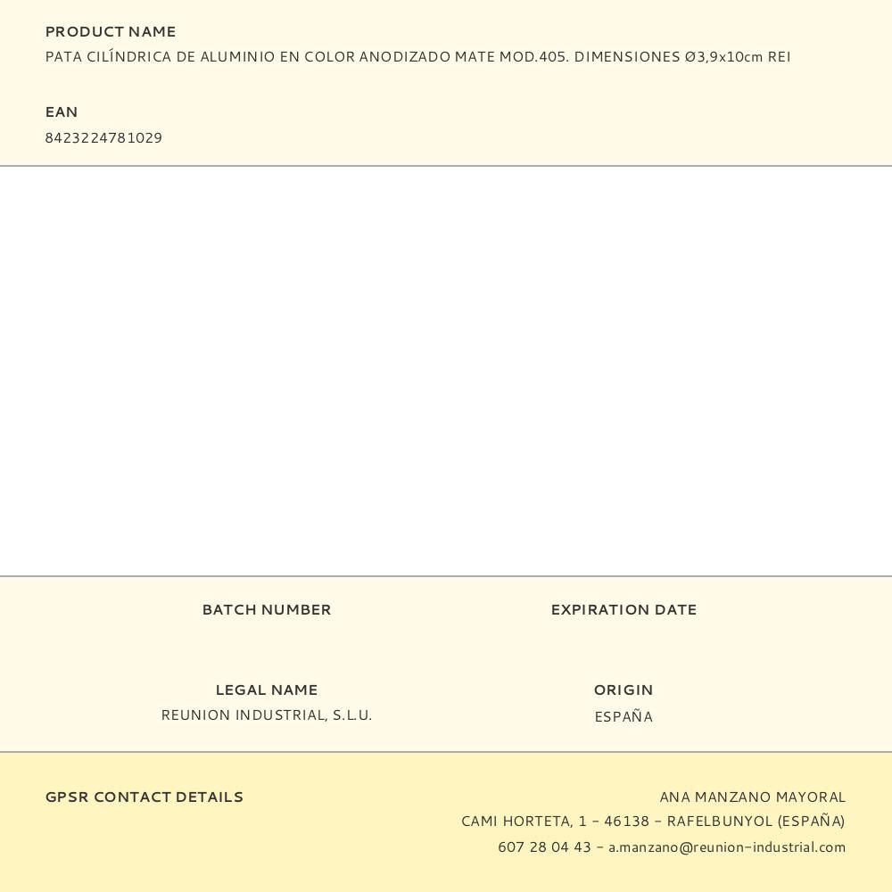 PATA CILÍNDRICA DE ALUMINIO EN COLOR ANODIZADO MATE MOD.405. DIMENSIONES Ø3,9x10cm REI gallery 0