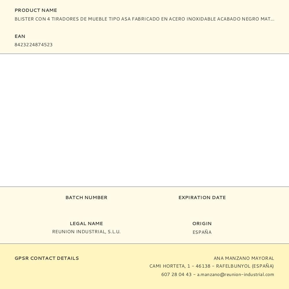 BLISTER CON 4 TIRADORES DE MUEBLE TIPO ASA FABRICADO EN ACERO INOXIDABLE ACABADO NEGRO MATE MOD. 891H ENTREPUNTOS 128mm REI gallery 2