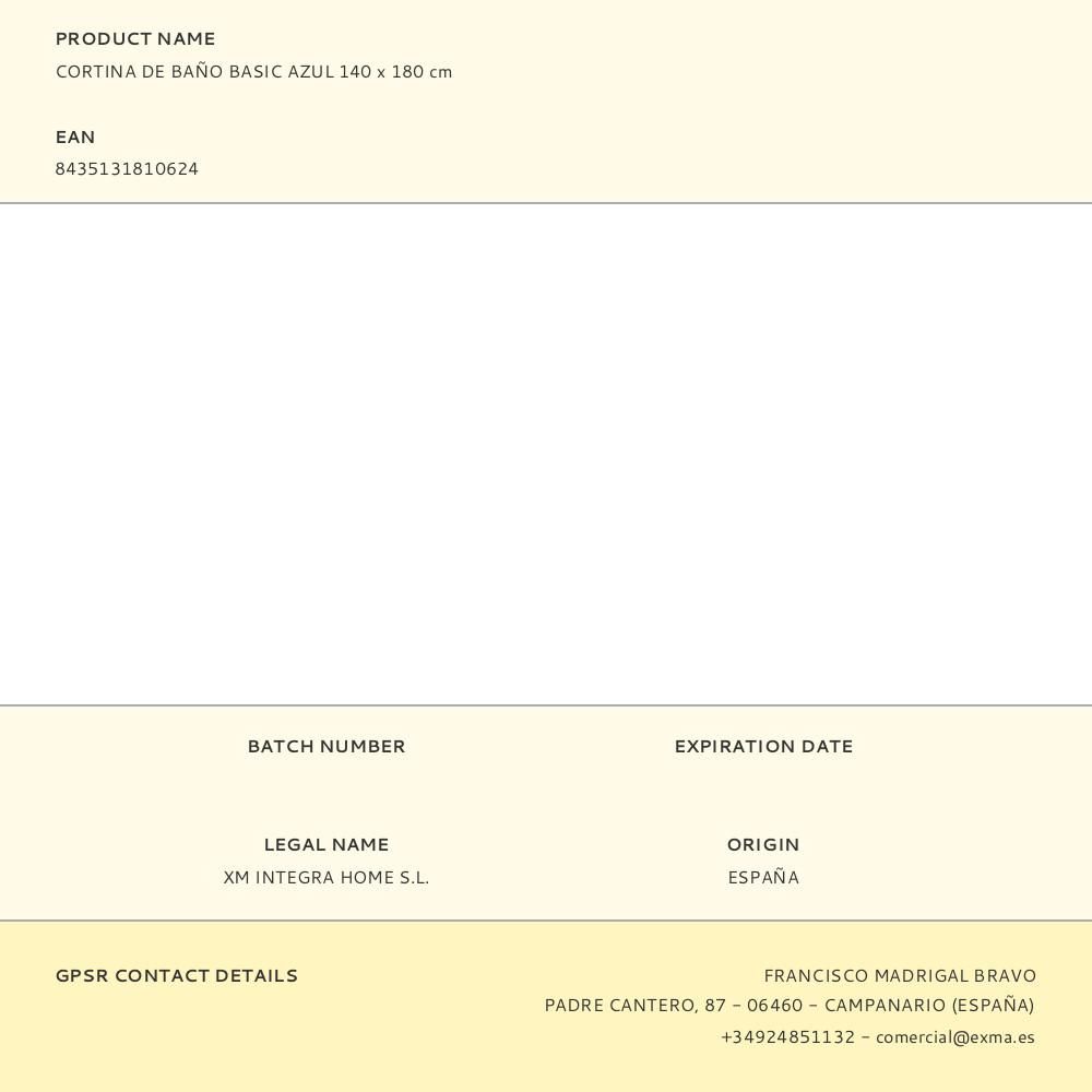 CORTINA DE BAÑO BASIC AZUL 140 x 180 cm gallery 1