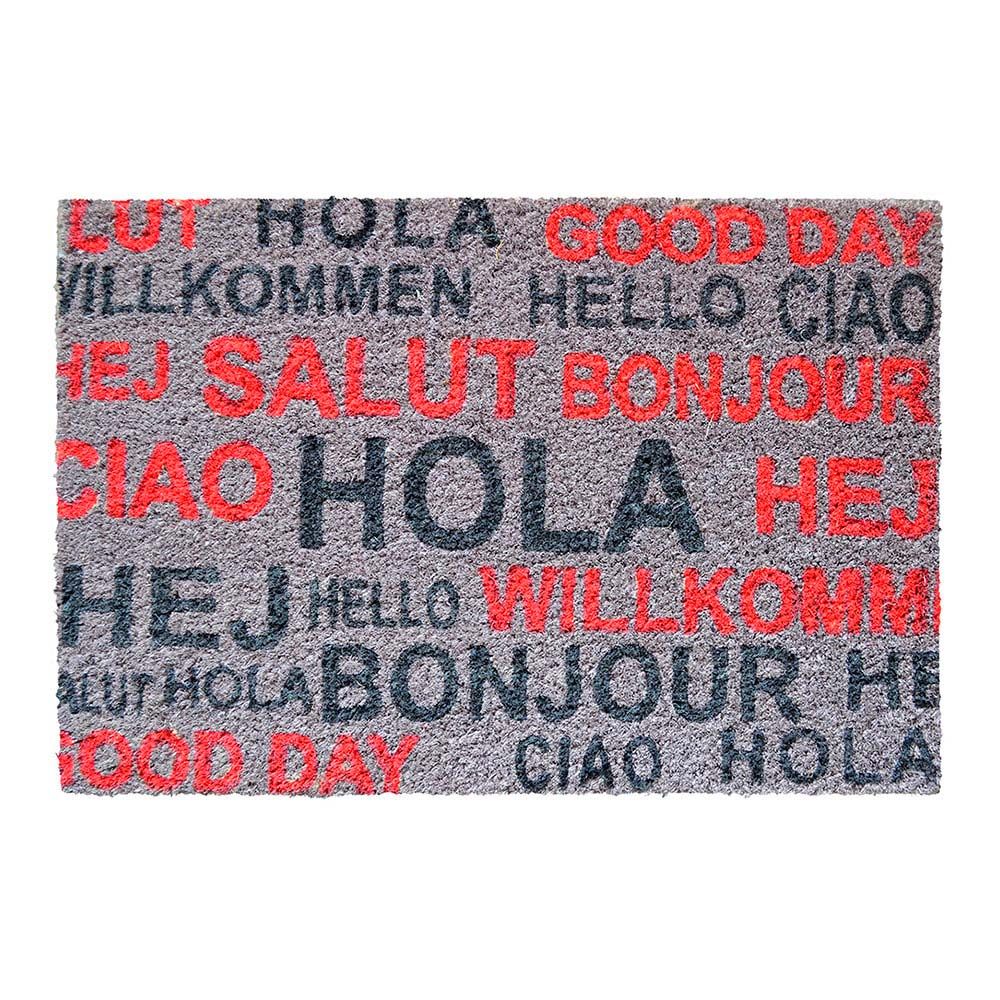 FELPUDO DE FIBRA DE COCO PINTADO DISEÑO SALUDOS, 60 x 40 cm