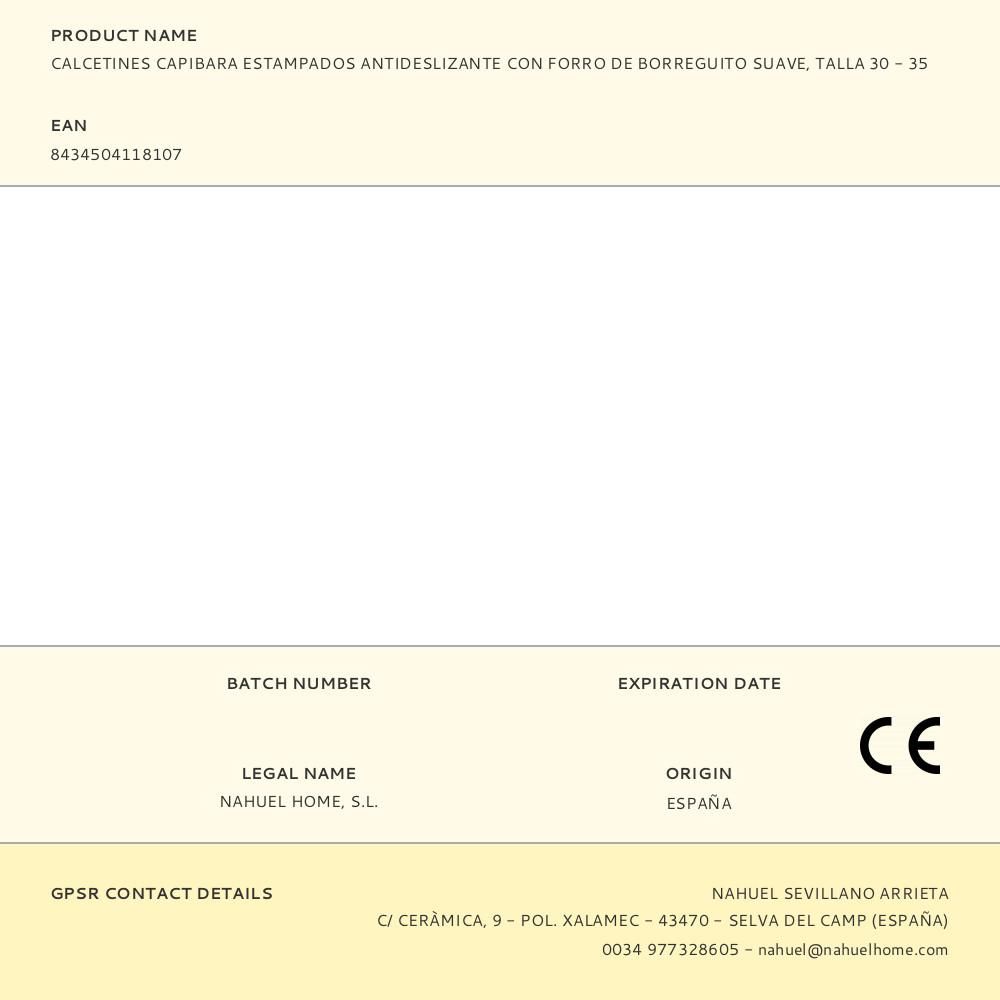 CALCETINES CAPIBARA ESTAMPADOS ANTIDESLIZANTES CON FORRO DE BORREGUITO SUAVE, TALLA 30 - 35 gallery 0