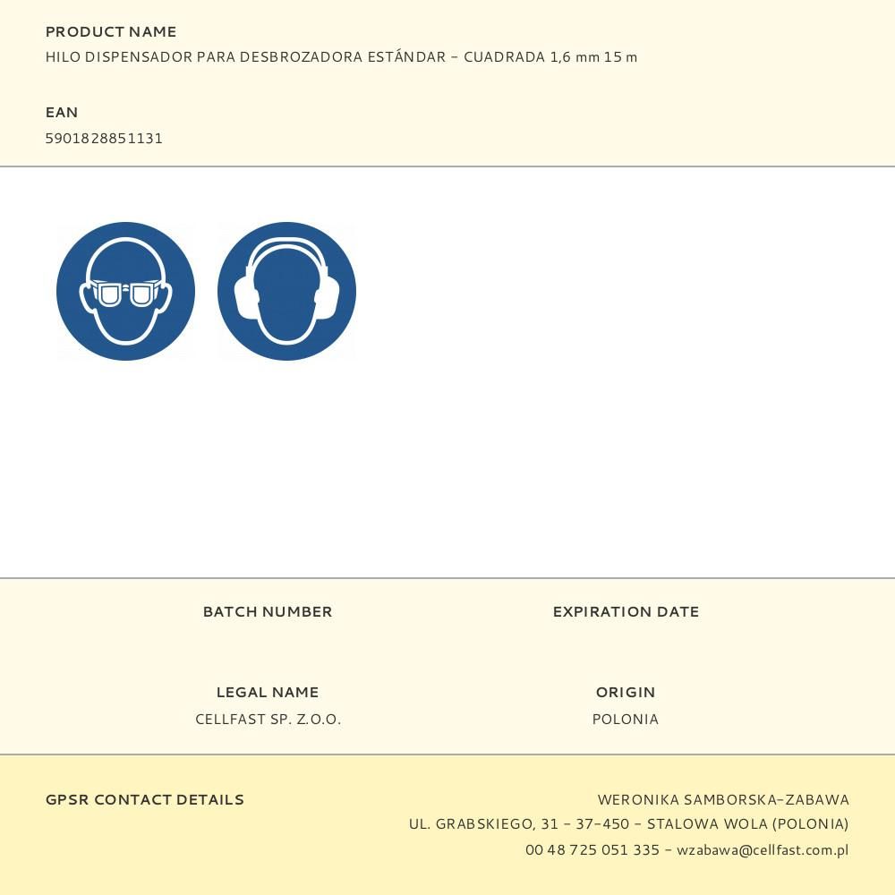 HILO PARA DESBROZADORA ESTÁNDAR, CUADRADO, 1,6 mm, DISPENSADOR 15 m gallery 0