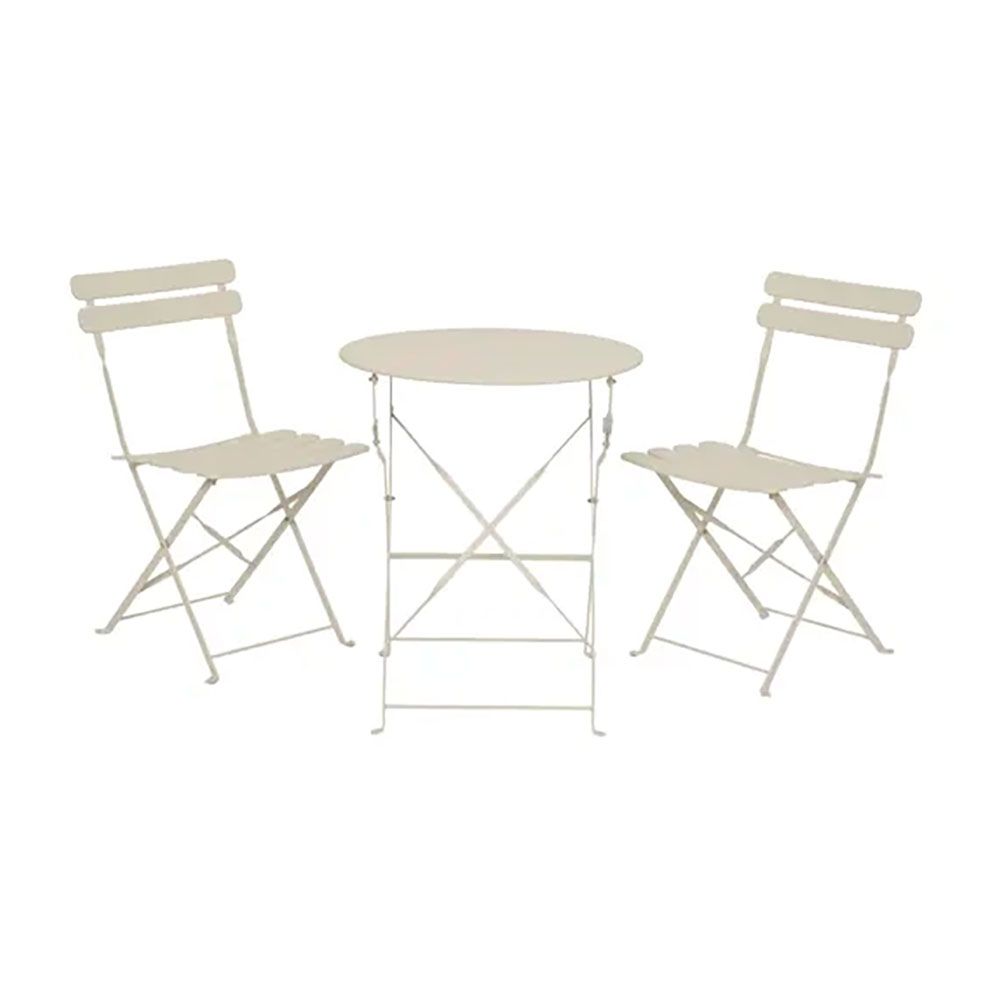 CONJUNTO DE MESA Y 2 SILLAS HELSINGBORG, PLEGABLES, DE ACERO, BLANCO