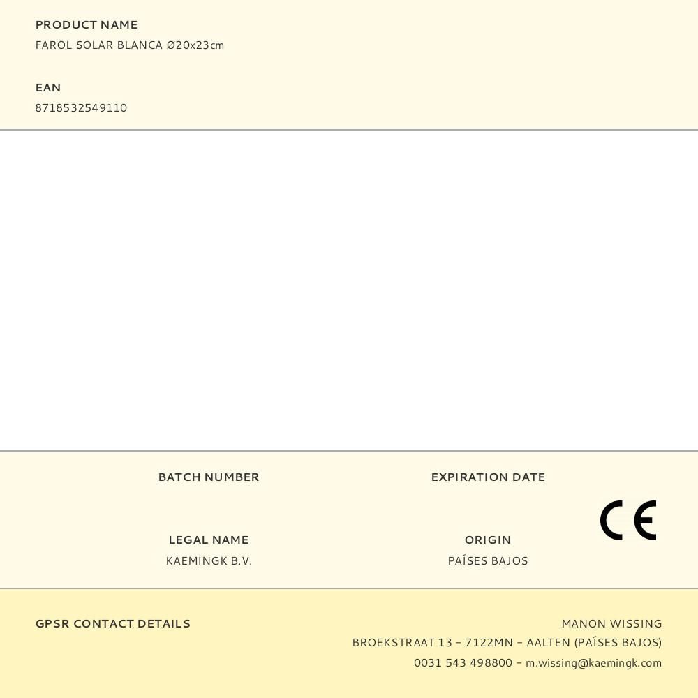 FAROLILLO SOLAR BLANCA Ø20 x 23 cm gallery 1