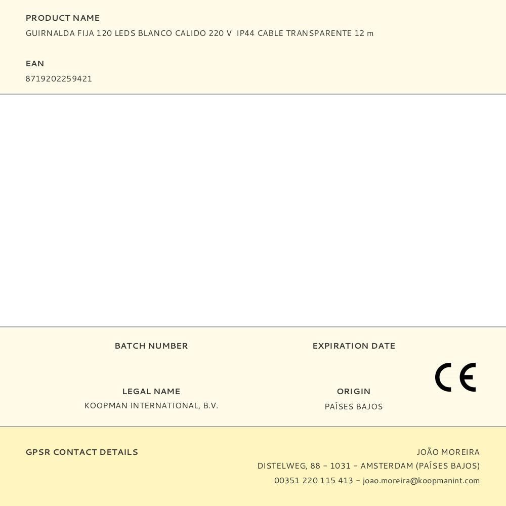 GUIRNALDA FIJA 120 LEDS LUZ CÁLIDA, EXTERIOR, CABLE TRANSPARENTE, 9 m gallery 1