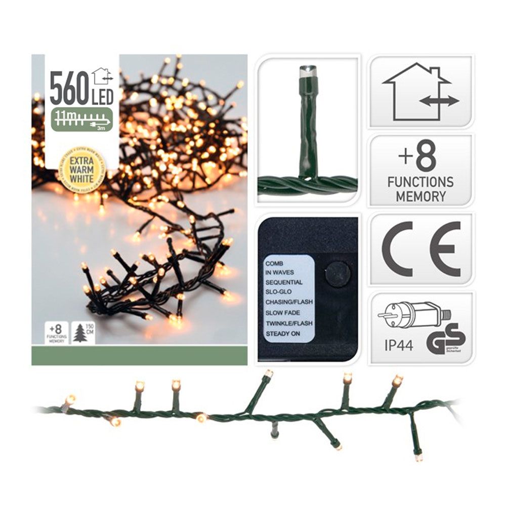 GUIRNALDA "TIPO ESPINO" MULTIFUNCIÓN 560 LEDS, LUZ CÁLIDA, EXTERIOR, 11 m gallery 0