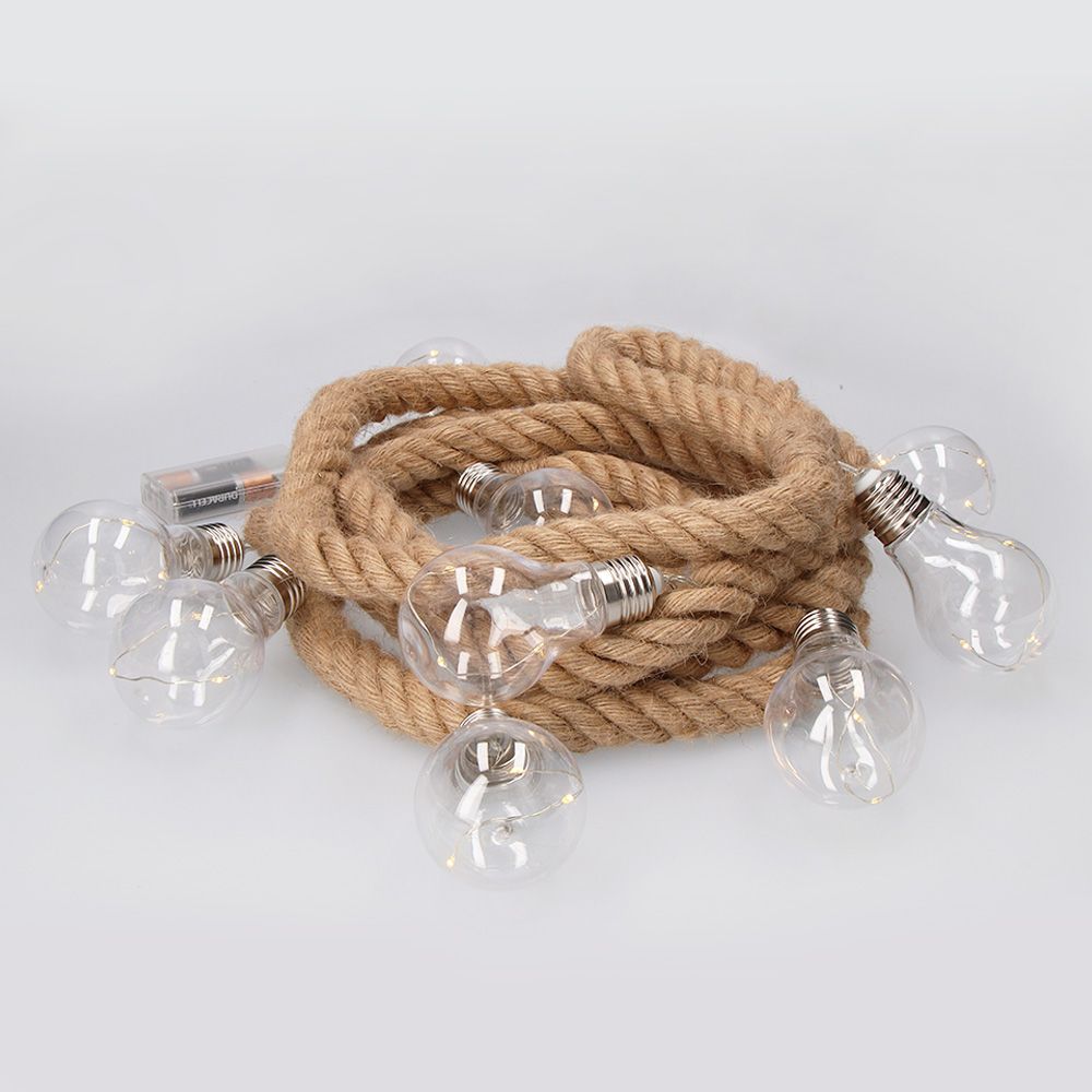 GUIRNALDA A PILAS FIJA 10 BOMBILLAS CON 3 LEDS CADA BOMBILLA. CUERDA DE YUTE LUZ BLANCO CALIDO 3,15 m gallery 0