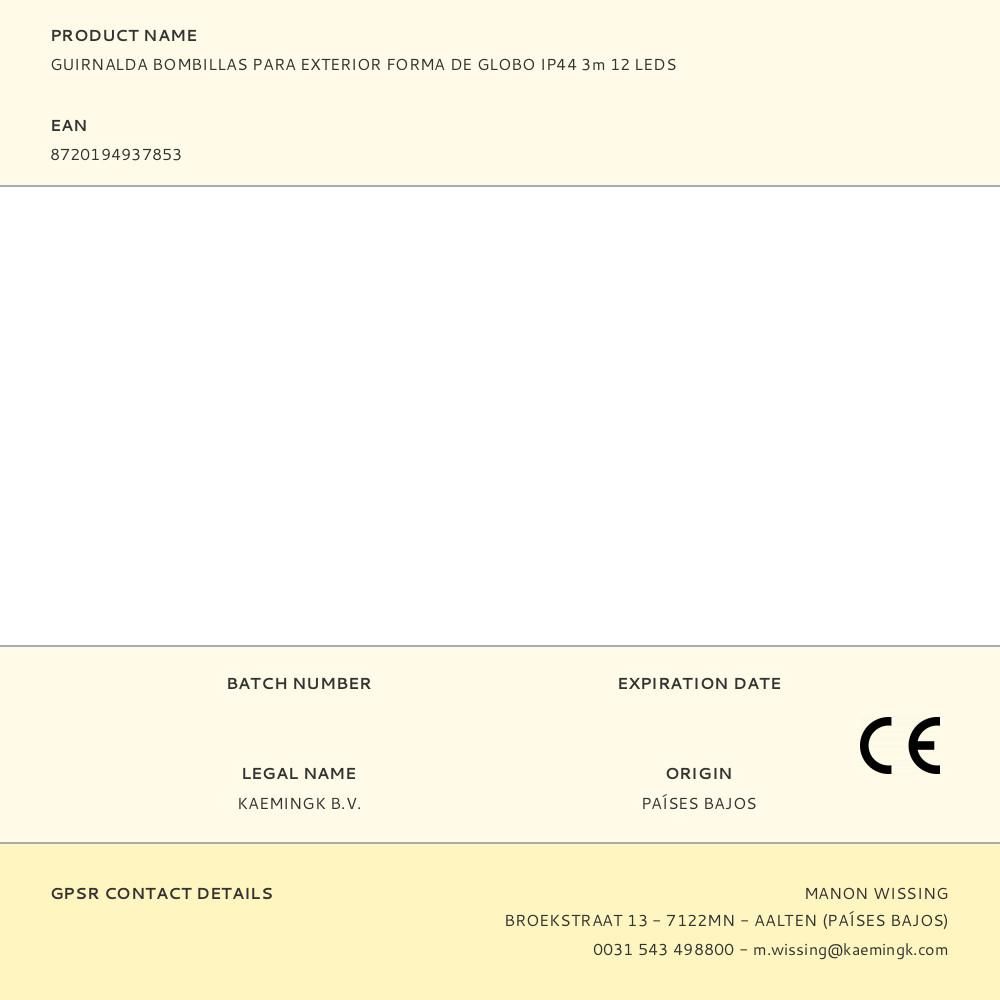 GUIRNALDA BOMBILLAS PARA EXTERIOR FORMA DE GLOBO IP44 3m 12 LEDS gallery 0