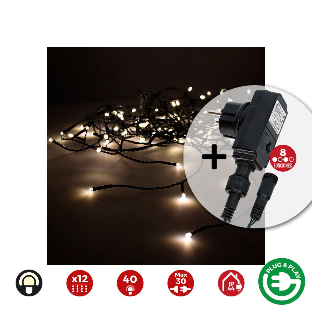 CORTINA ICICLE CON PROGRAMADOR EASY-CONNECT MULTIFUNCIÓN 2x0,5m 12 TIRAS 40 LEDS BLANCO CALIDO