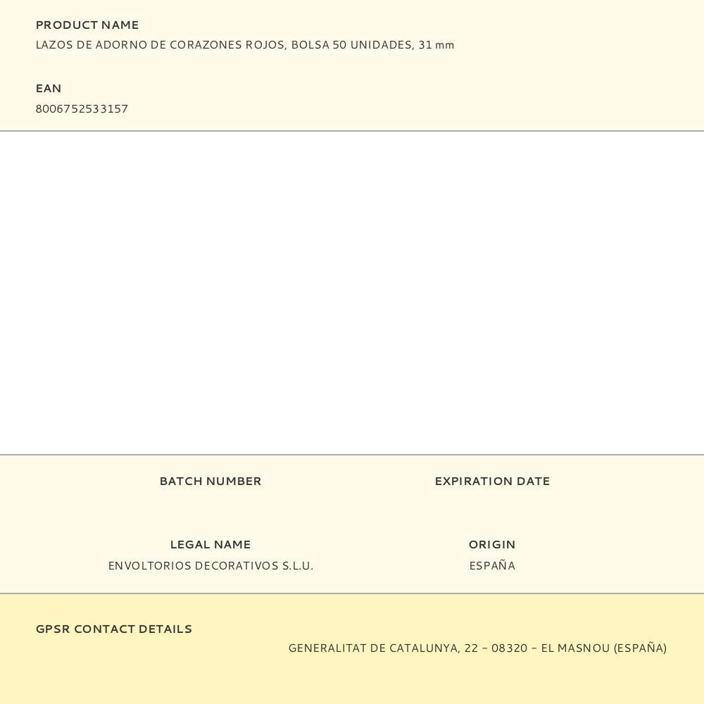 LAZOS DE ADORNO DE CORAZONES ROJOS, BOLSA 50 uds, 31 mm gallery 0