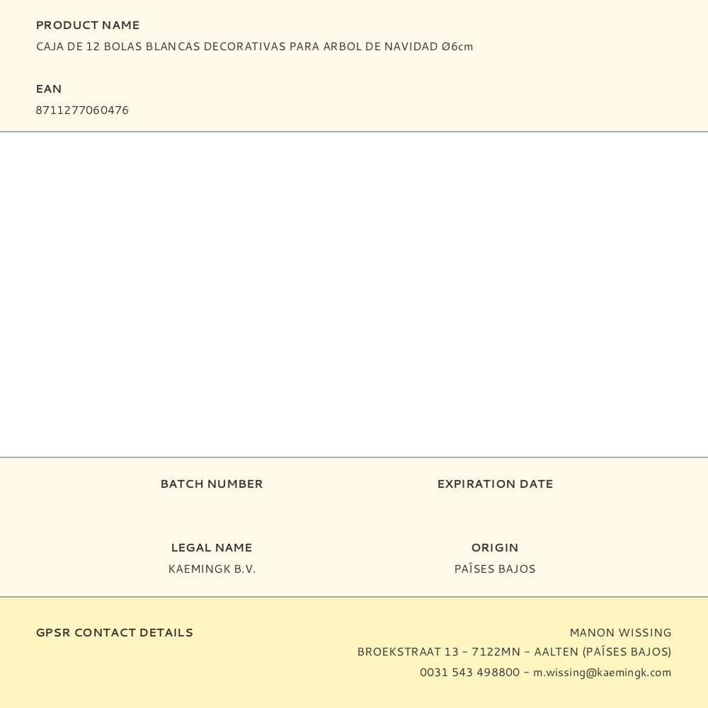 CAJA DE 12 BOLAS BLANCAS DECORATIVAS PARA ARBOL DE NAVIDAD Ø6cm gallery 0