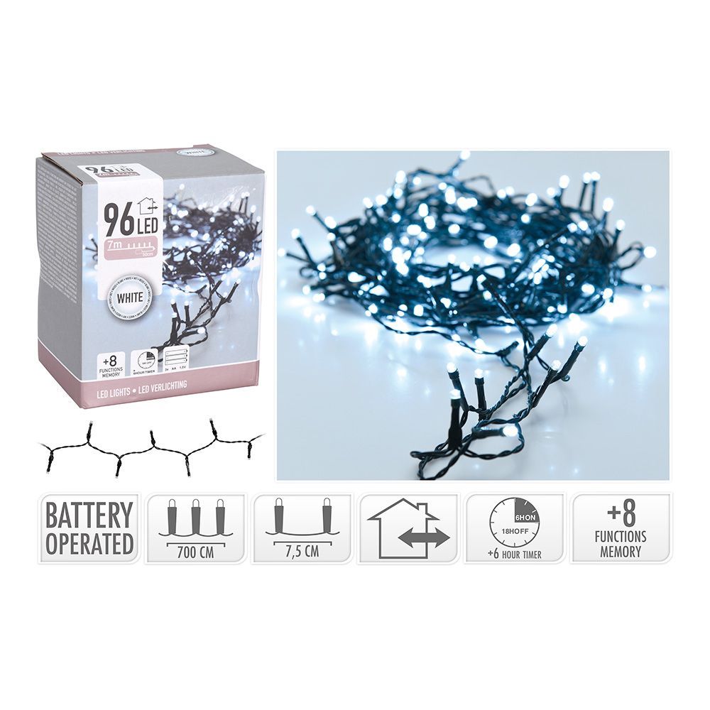 GUIRNALDA A PILAS MULTIFUNCION 96 LEDS CABLE NEGRO LUZ BLANCO FRIO 7,5 m gallery 0