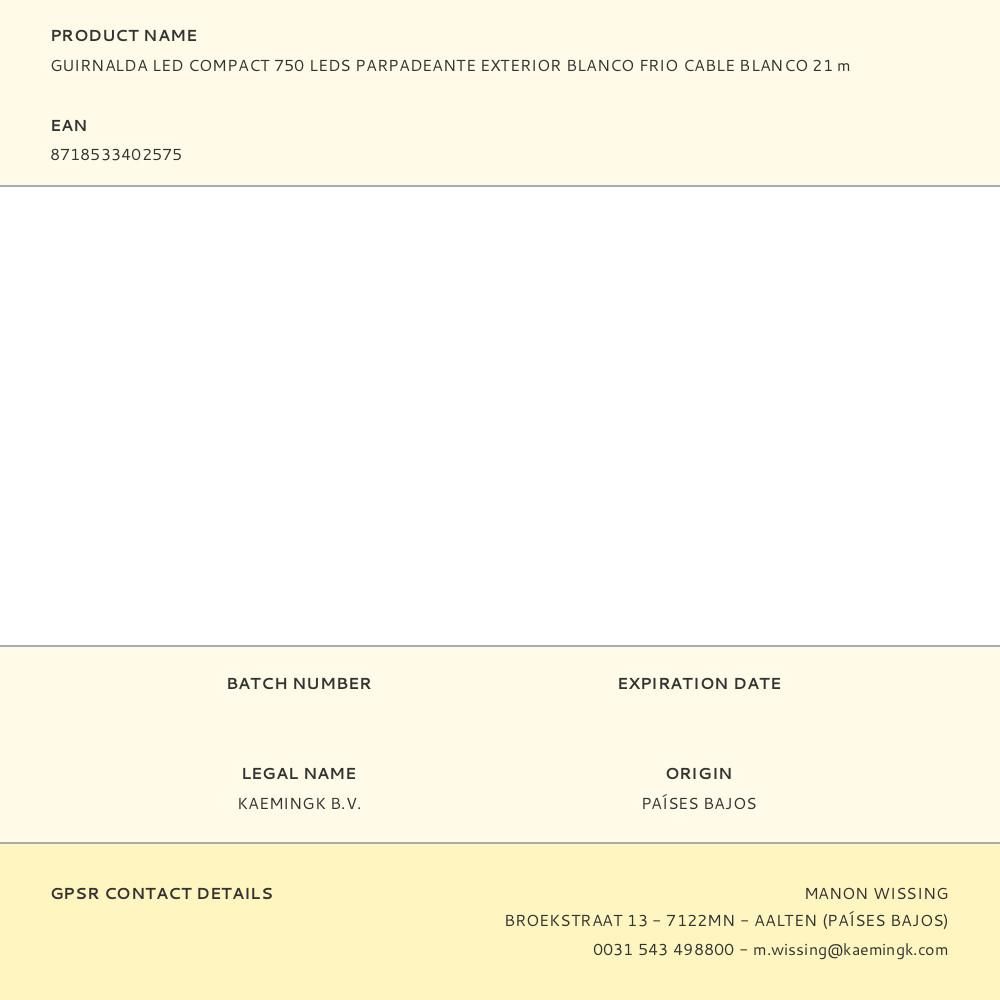 GUIRNALDA LED COMPACT 750 LEDS PARPADEANTE EXTERIOR BLANCO FRIO CABLE BLANCO 21 m gallery 1