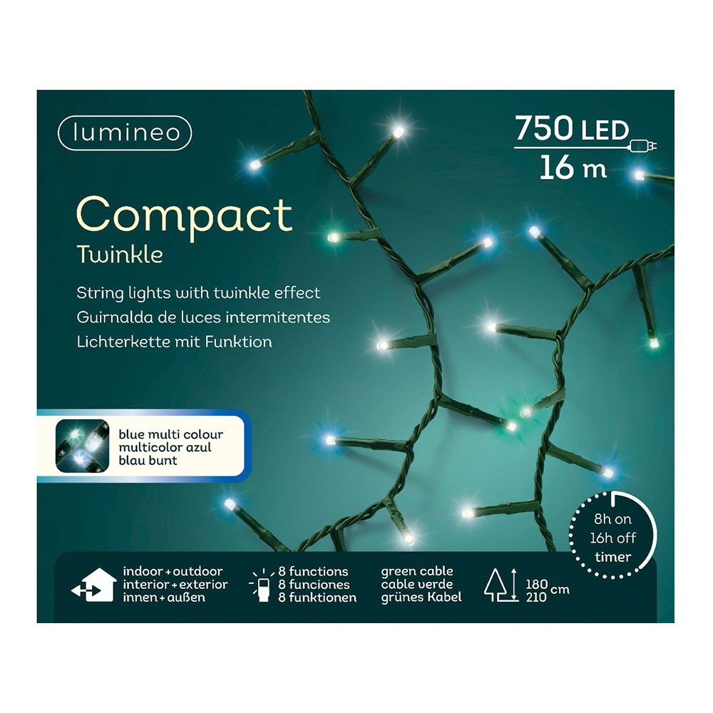 GUIRNALDA LED COMPACT 750 LEDS PARPADEANTE COLORES BLANCO, AZUL Y TURQUESA CABLE VERDE 21 m gallery 2