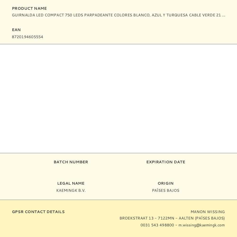 GUIRNALDA LED COMPACT 750 LEDS PARPADEANTE COLORES BLANCO, AZUL Y TURQUESA CABLE VERDE 21 m gallery 3