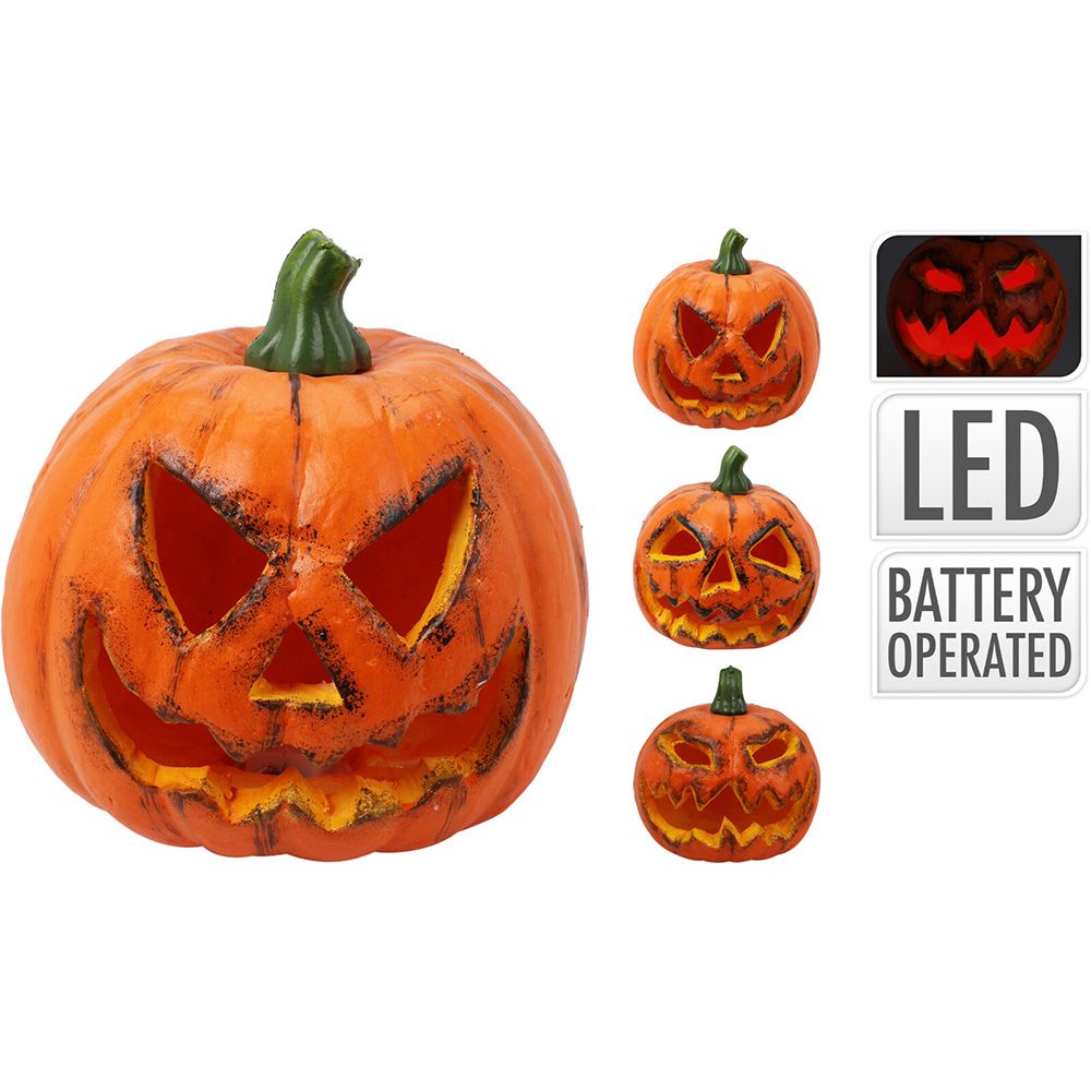 CALABAZA HALLOWEEN CON LED, EPS, A PILAS, 3 MODELOS, 14 x 14 x 16 cm