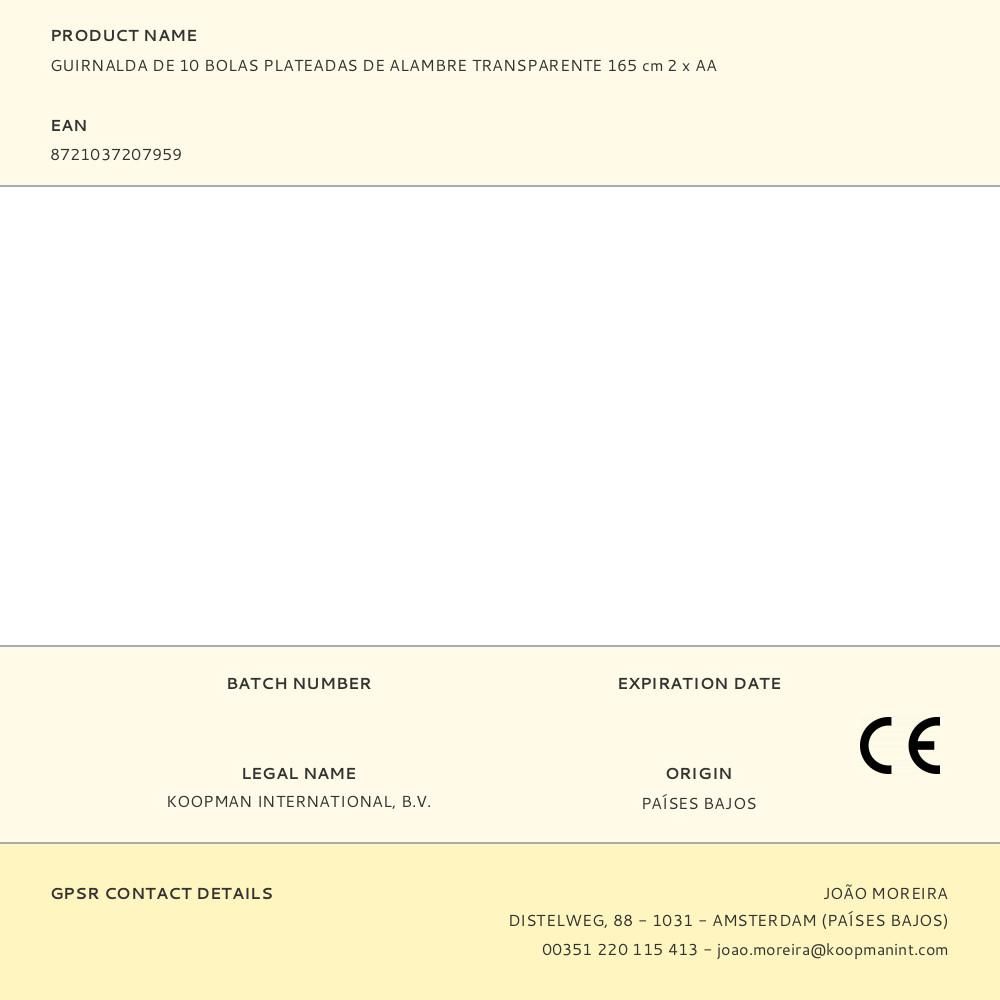 GUIRNALDA DE 10 BOLAS PLATEADAS DE ALAMBRE TRANSPARENTE 165 cm 2 x AA gallery 0