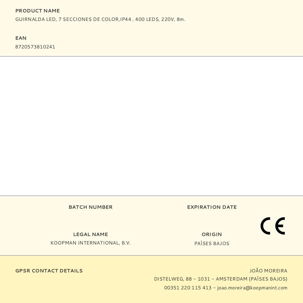 GUIRNALDA LED, 7 SECCIONES DE COLOR,IP44 , 400 LEDS, 220V, 8m. gallery 0