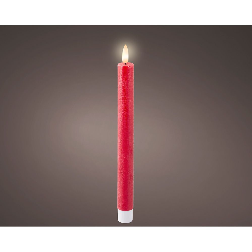 VELA DE CERA LED COLOR ROJO Ø2,2 x 24,5 cm. PACK 2 uds