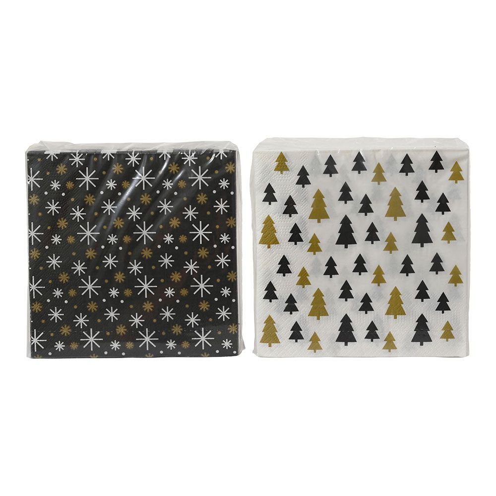 SERVILLETAS DE PAPEL ESTAMPADAS DORADO, NEGRO Y BLANCO 33 x 33 cm
