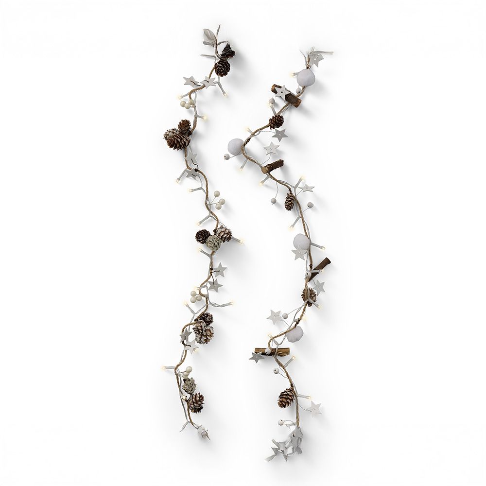 GUIRNALDA PIÑAS Y ESTRELLAS, 24 LEDS, LUZ CÁLIDA, INTERIOR, 1,20 m