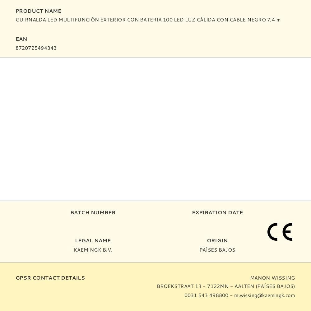 GUIRNALDA LED MULTIFUNCIÓN CON BATERIA, LUZ CÁLIDA, EXTERIOR, 7,4 m gallery 1