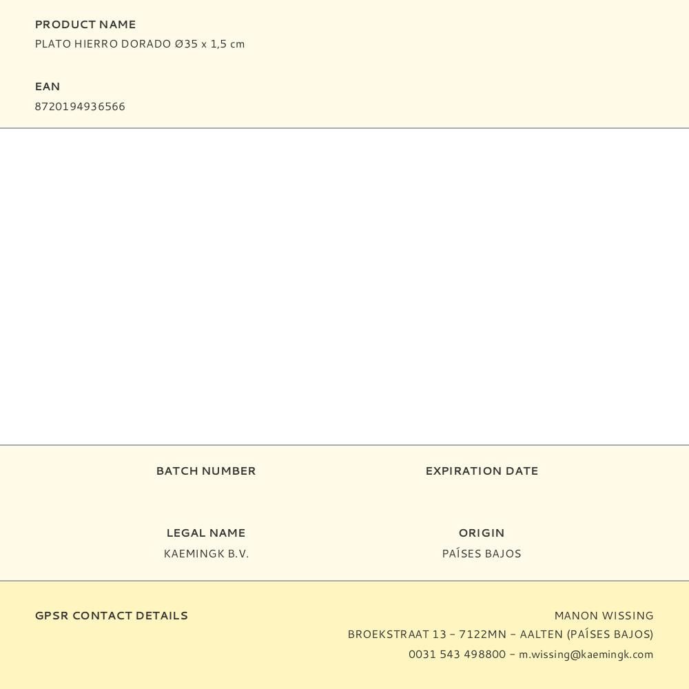 CONJUNTO DE PLATOS HIERRO DORADO Ø35 x 1,5 cm / Ø30 x 1,5 cm gallery 1