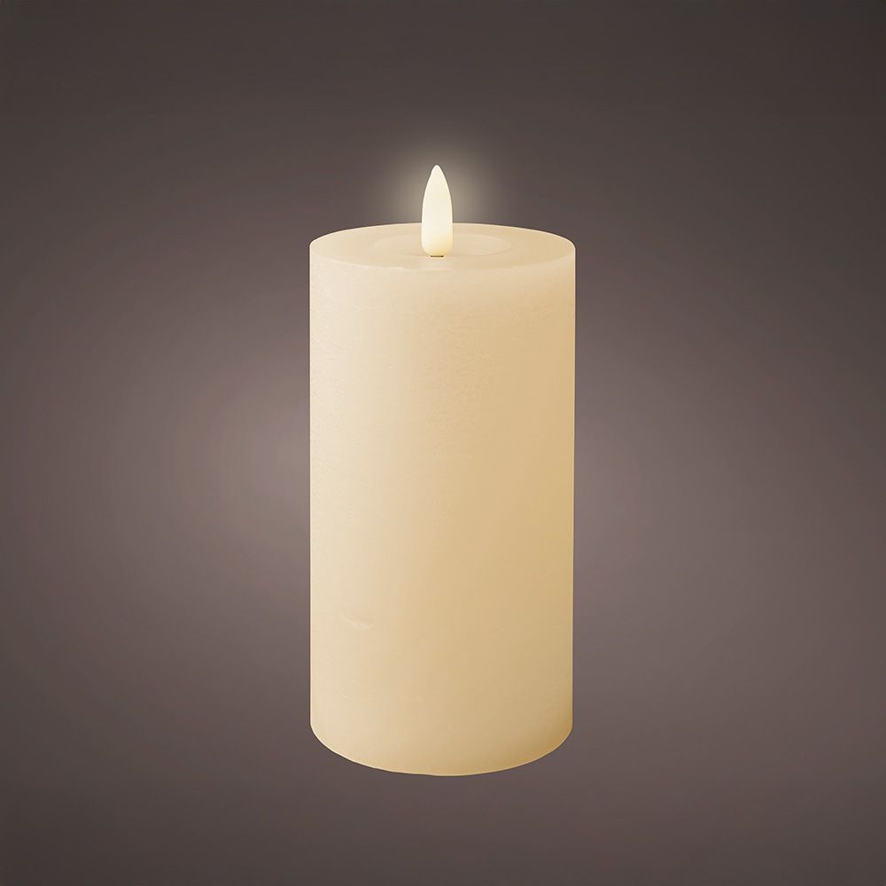 VELA DE CERA LED, COLOR BEIGE, ACABADO RÚSTICO Ø7 x 15 cm